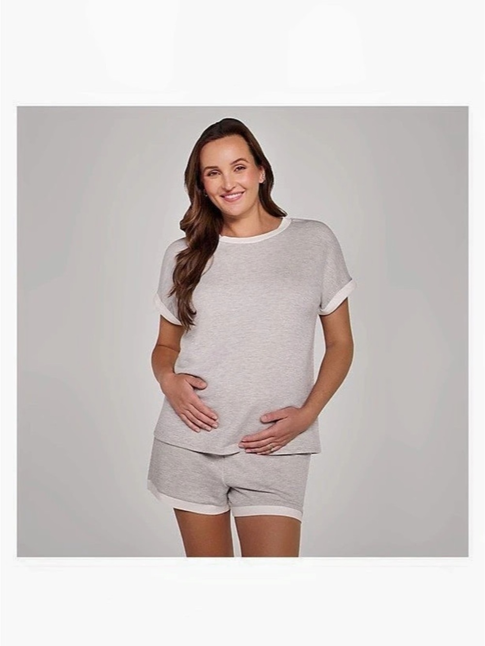 Motherhood Maternity Cap Sleeve Crew Neck French Terry Top Gray